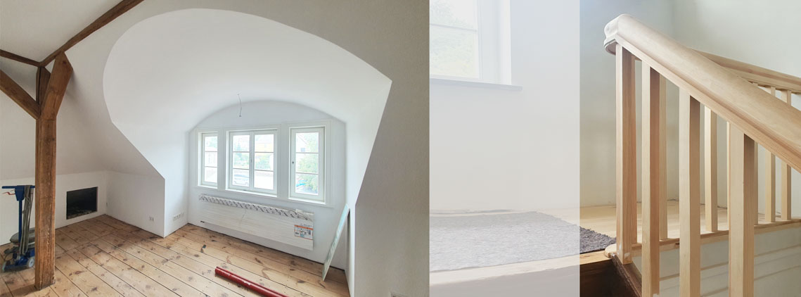 Villa Sauerbrey - Ausbau Dachgeschoss Tonnengauben und Holztreppe